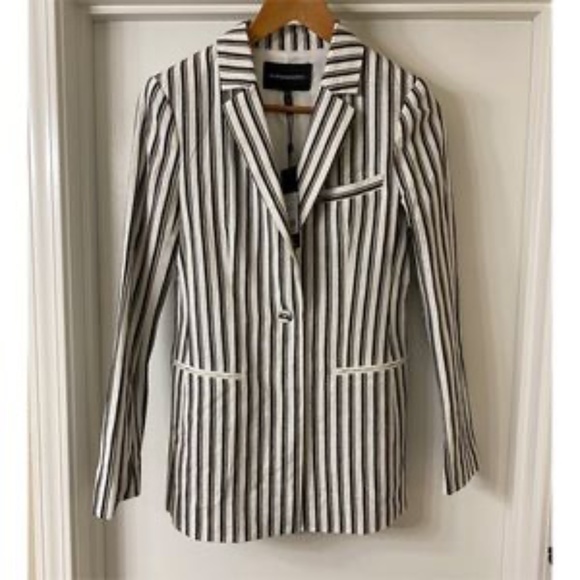BCBGMaxAzria Cotton Linen Striped Black/White Women Blazer - Picture 8 of 16